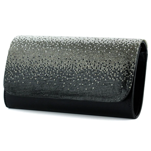 Erkan Saçmacı Siyah Degrade Kristal Taşlı Zincir Askılı Manyetik Kapaklı Abiye El Çantası