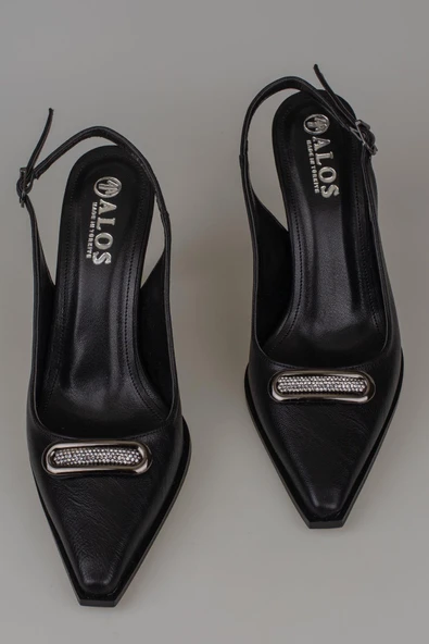 Trend Adımlar Siyah Deri Önden Taş İşlemeli Sivri Klasik Ayakkabı - Resim 6