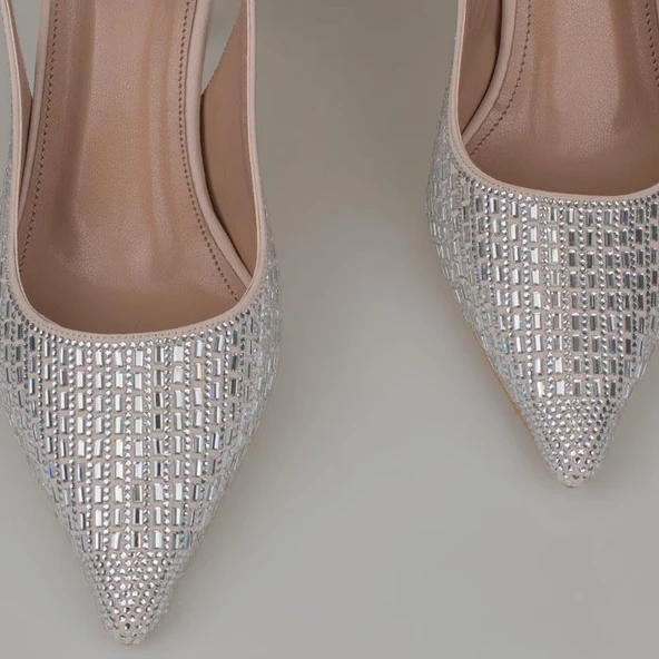 Trend Adımlar Krem El Taş İşlemeli Kadın Klasik Ayakkabı - Resim 5