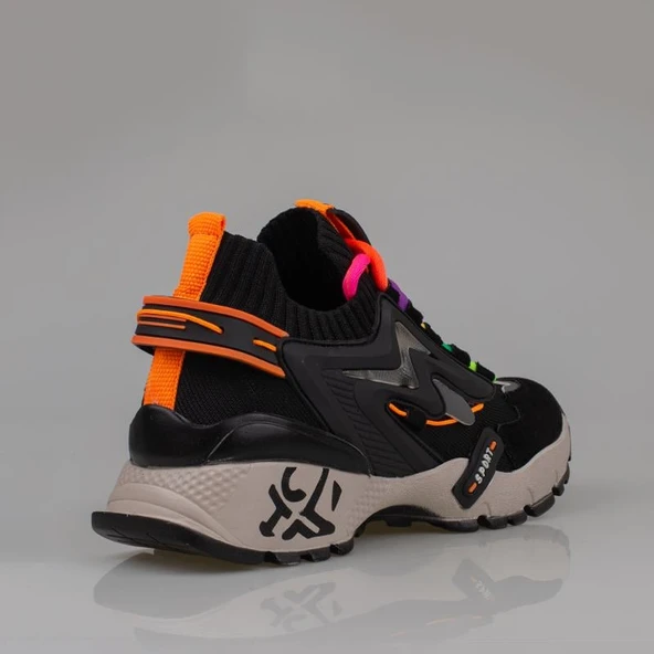 Trend Adımlar Siyah Kadın Renkli Lastik Boğazlı Hafif Dolgu Sneaker - Resim 4