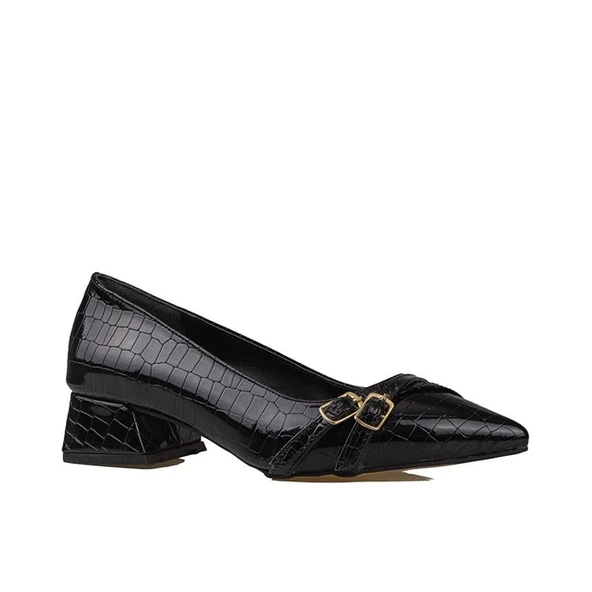 Trend Adımlar Siyah Sivri Burun Rugan Kadın Klasik Ayakkabı ürün görseli