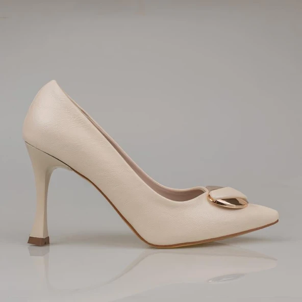Trend Adımlar Krem Kadın Suni Deri Tokalı Stiletto - Resim 2