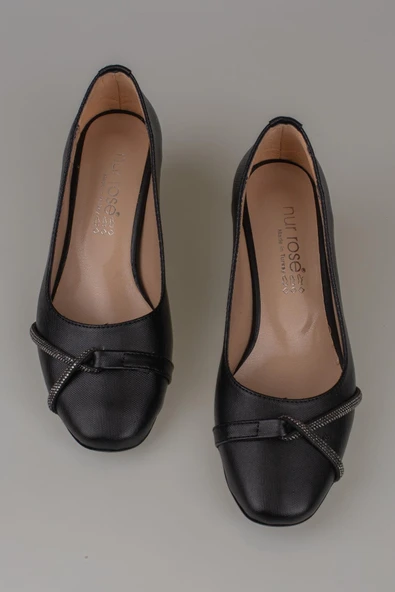 Trend Adımlar Siyah Taş Sarmalı Kadın Klasik Ayakkabı - Resim 5