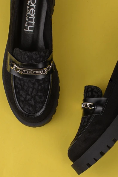 Trend Adımlar Siyah Kadın Nubuk Leopar Casual Ayakkabı - 5