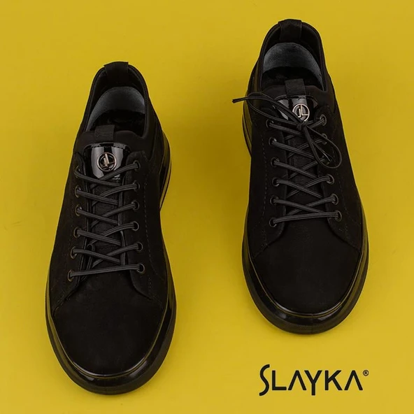 Slayka Siyah Flex Hakiki Nubuk Deri Erkek Casual Ayakkabı - Resim 6
