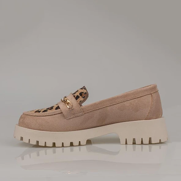 Trend Adımlar Krem Kadın Nubuk Leopar Casual Ayakkabı - 3
