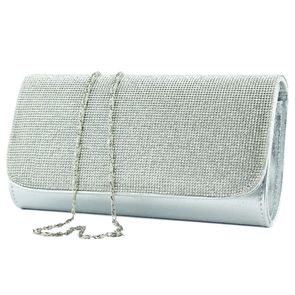 Erkan Saçmacı Lame Kristal Taşlı Zincir Askılı Manyetik Kapaklı Abiye El Çantası - 2