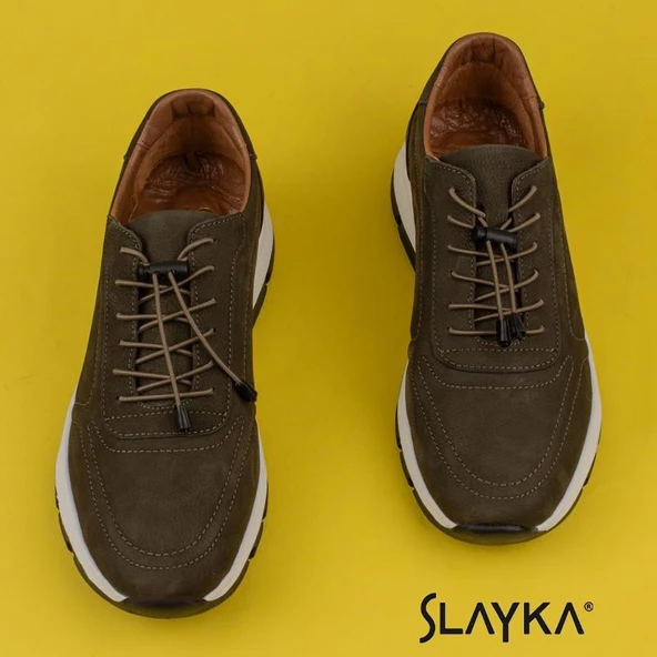 Slayka Haki AeroFlex Hakiki Deri Erkek Casual Ayakkabı - Resim 5