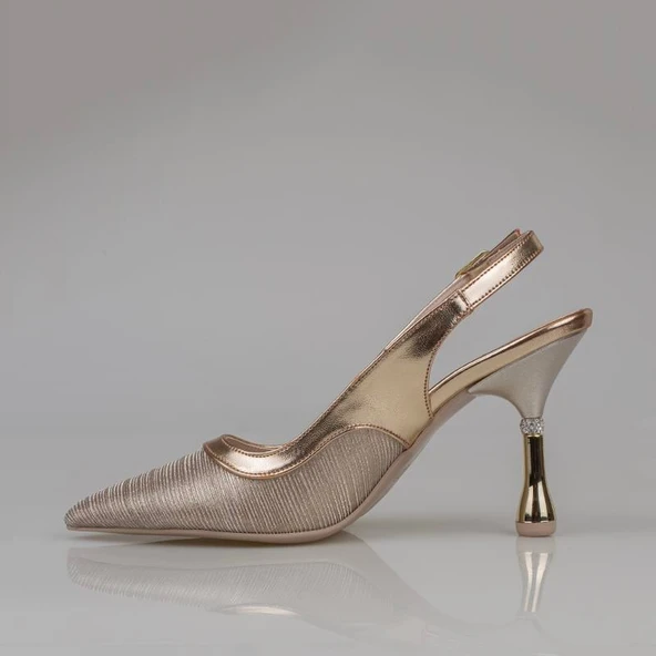 Trend Adımlar Gold Kadın Şeffaf Simli Klasik Topuklu Ayakkabı - Resim 3