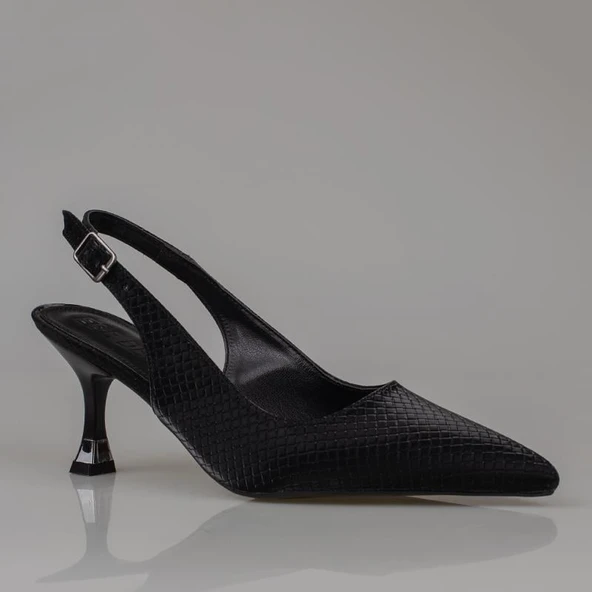 Trend Adımlar Siyah Arkası Açık Kadın Düz Çizgili Klasik Ayakkabı - Resim 2