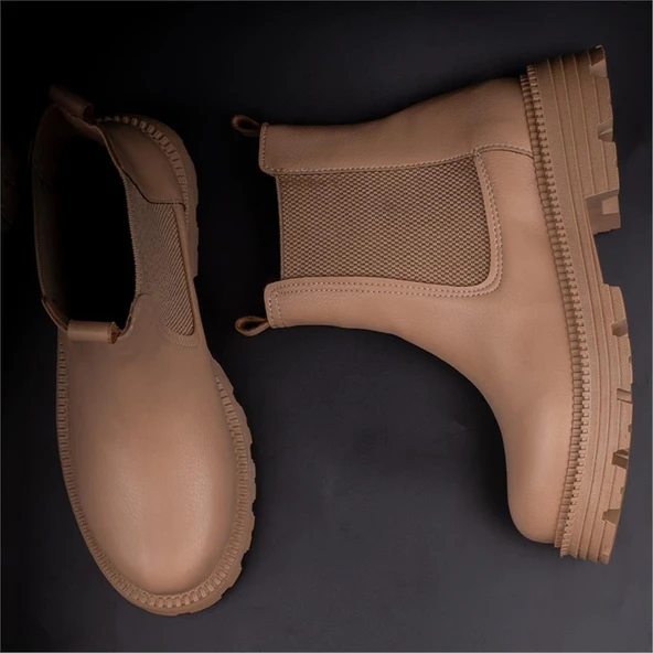 Trend Adımlar Sütlü Kahve Kalın Taban Kadın Chelsea Bot - Resim 6