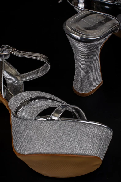 Trend Adımlar Gümüş Kadın Platform Kalın Topuk Abiye Ayakkabı - Resim 5