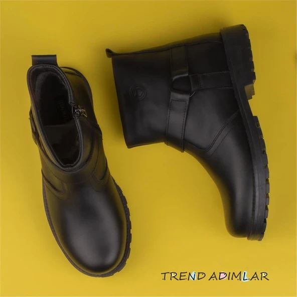 Trend Adımlar Siyah Hakiki Deri Unisex Bot - Resim 6