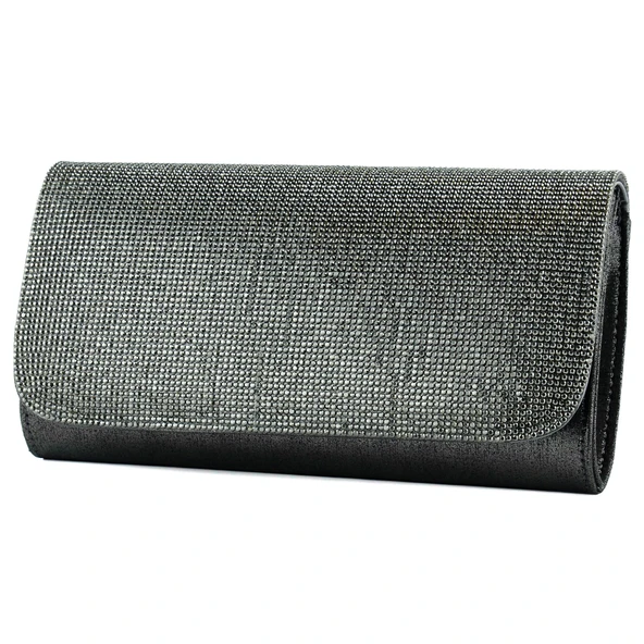 Erkan Saçmacı Antrasit Kristal Taşlı Zincir Askılı Manyetik Kapaklı Abiye El Çantası