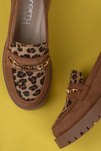 Trend Adımlar Taba Kadın Nubuk Leopar Casual Ayakkabı - 6