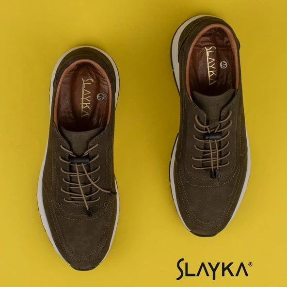 Slayka Haki AeroFlex Hakiki Deri Erkek Casual Ayakkabı - Resim 4