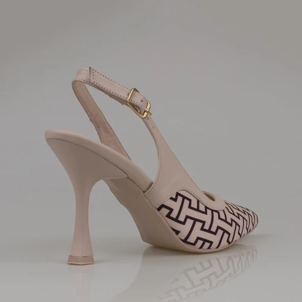 Trend Adımlar Krem Kadın Keten Arkası Açık Kemerli Klasik Ayakkabı - Resim 3