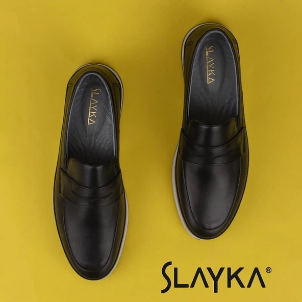 Slayka Siyah Elite Hakiki Deri Erkek Casual Ayakkabı - 4
