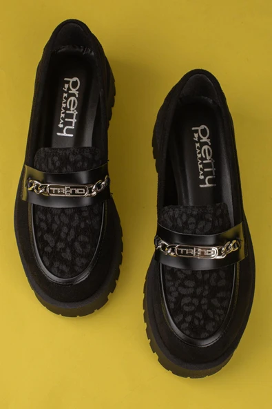Trend Adımlar Siyah Kadın Nubuk Leopar Casual Ayakkabı - 6