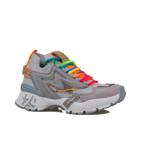 Trend Adımlar Gri Kadın Renkli Lastik Boğazlı Hafif Dolgu Sneaker - Resim 2