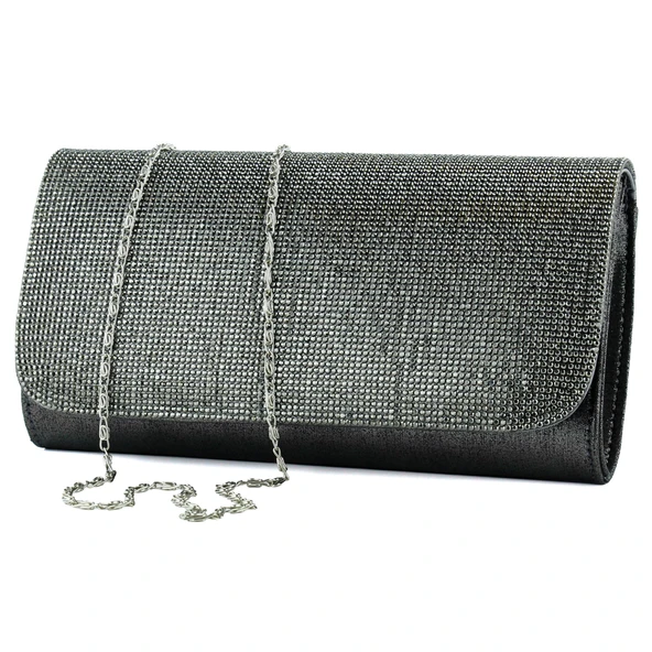 Erkan Saçmacı Antrasit Kristal Taşlı Zincir Askılı Manyetik Kapaklı Abiye El Çantası - 2