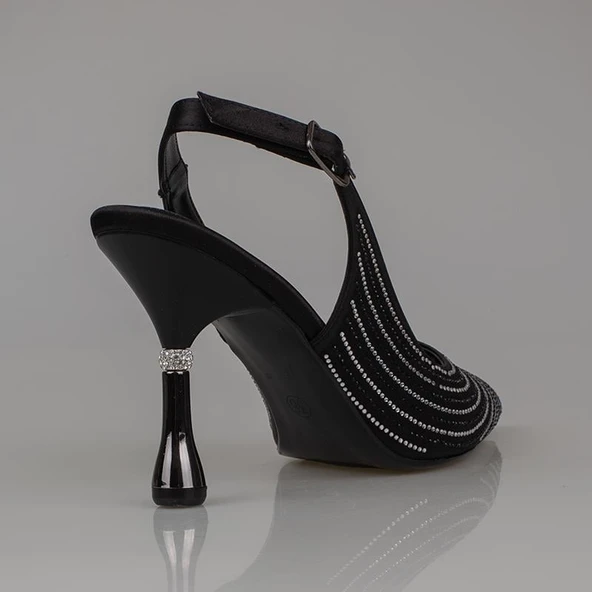 Trend Adımlar Siyah Saten Taş İşlemeli Kadın Klasik Ayakkabı - Resim 4