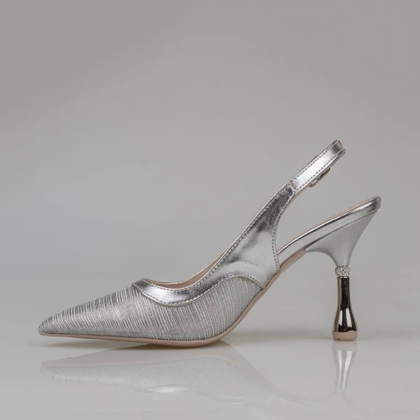 Trend Adımlar Gümüş Kadın Şeffaf Simli Klasik Topuklu Ayakkabı - Resim 3
