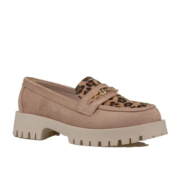 Trend Adımlar Krem Kadın Nubuk Leopar Casual Ayakkabı - 1