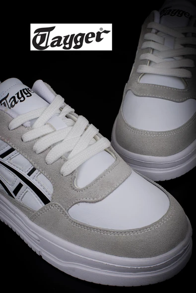 Tayger Beyaz Kalın Taban Unisex Nubuk Deri Sneaker - Resim 6