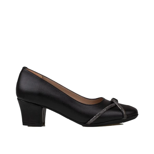 Trend Adımlar Siyah Taş Sarmalı Kadın Klasik Ayakkabı - Resim 2