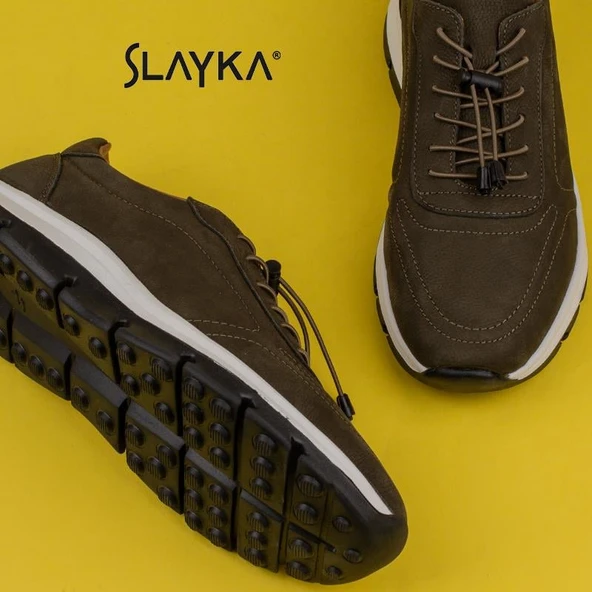 Slayka Haki AeroFlex Hakiki Deri Erkek Casual Ayakkabı - Resim 6