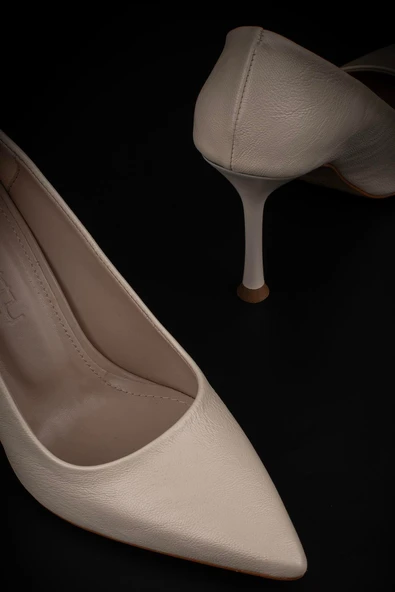 Trend Adımlar Krem Kadın Düz Deri Stiletto - Resim 6