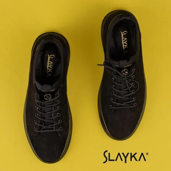 Slayka Siyah Flex Hakiki Nubuk Deri Erkek Casual Ayakkabı - Resim 4