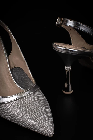 Trend Adımlar Gümüş Kadın Şeffaf Simli Klasik Topuklu Ayakkabı - Resim 8