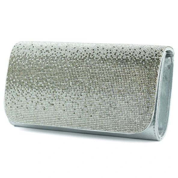 Erkan Saçmacı Lame Degrade Kristal Taşlı Zincir Askılı Manyetik Kapaklı Abiye El Çantası