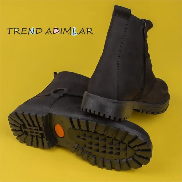 Trend Adımlar Siyah Hakiki Nubuk Deri Unisex Bot - Resim 7