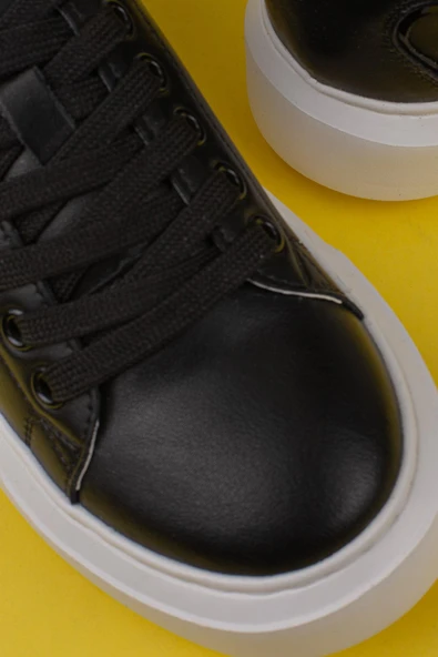 Lufian Siyah Amy Hakiki Deri Kadın Sneaker - Resim 6