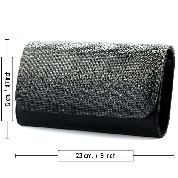 Erkan Saçmacı Siyah Degrade Kristal Taşlı Zincir Askılı Manyetik Kapaklı Abiye El Çantası - 5