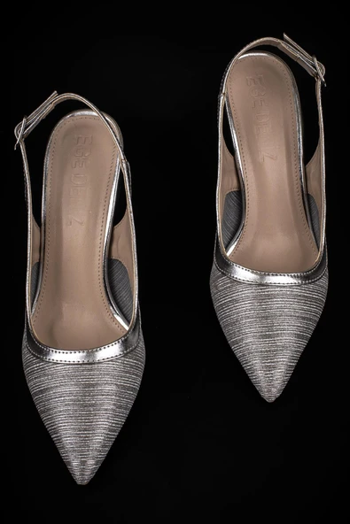 Trend Adımlar Gümüş Kadın Şeffaf Simli Klasik Topuklu Ayakkabı - Resim 7