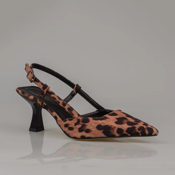 Trend Adımlar Taba Arkası Açık Leopar Desenli Kadın Klasik Ayakkabı - Resim 2