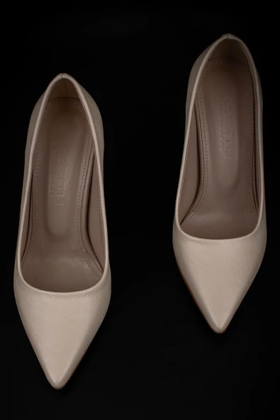 Trend Adımlar Krem Kadın Düz Deri Stiletto - Resim 5