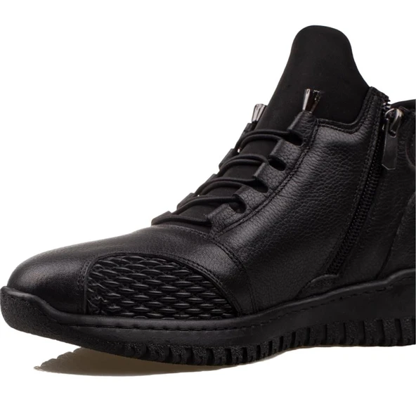 Trend Adımlar Siyah Hakiki Deri Kadın Lastikli Yumuşak Esnek Bot - Resim 4