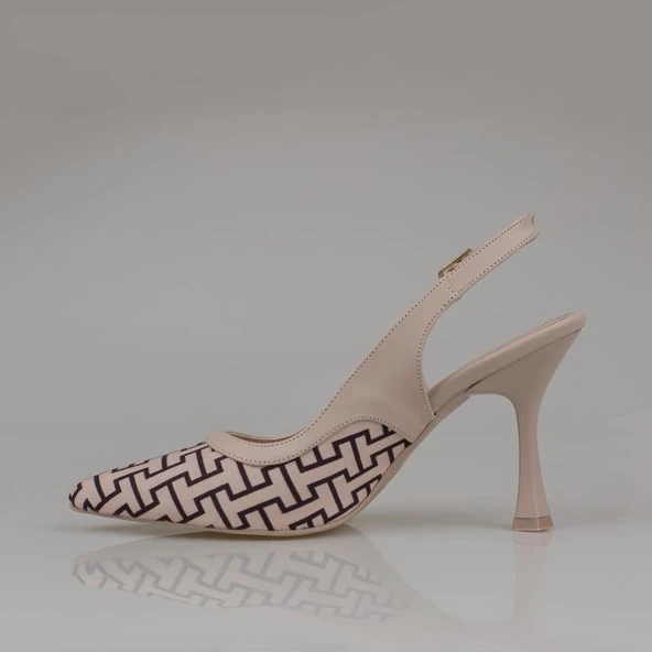 Trend Adımlar Krem Kadın Keten Arkası Açık Kemerli Klasik Ayakkabı - Resim 4