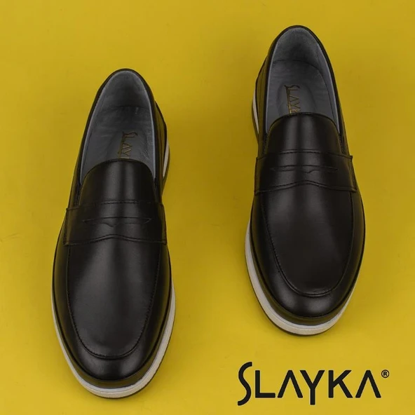Slayka Siyah Elite Hakiki Deri Erkek Casual Ayakkabı - 5