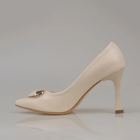 Trend Adımlar Krem Kadın Suni Deri Tokalı Stiletto - Resim 3
