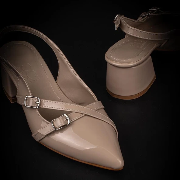 Trend Adımlar Krem Rugan Çift Toka Arkası Açık Kadın Klasik Ayakkabı - Resim 5