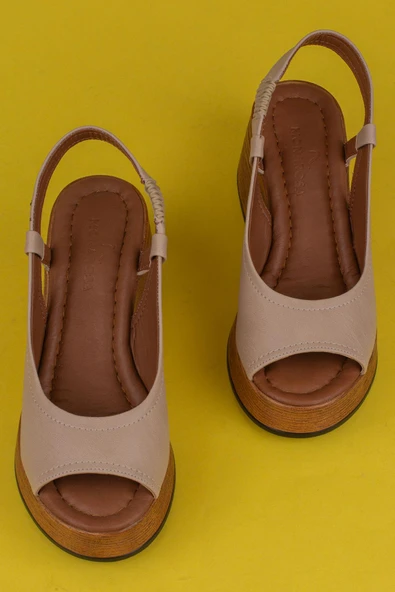 Trend Adımlar Vizon Kalın Hafif Dolgu Topuk Kadın Sandalet - Resim 5