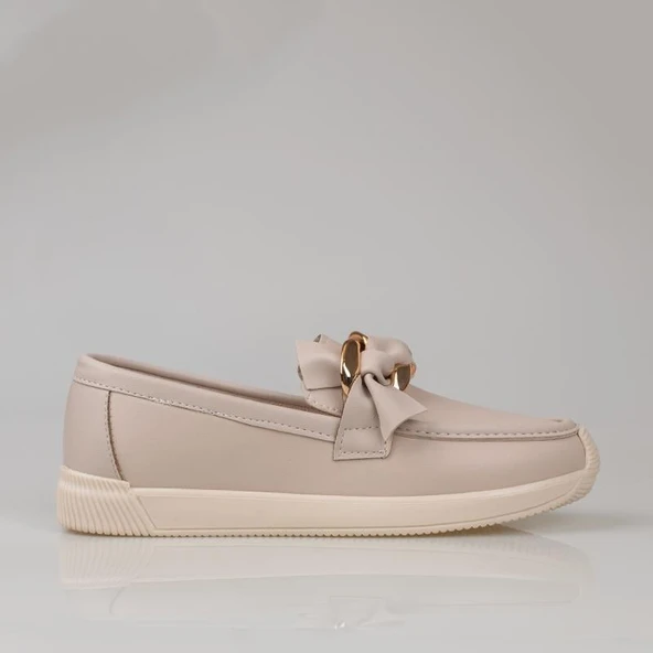 Trend Adımlar Krem Fiyonk Detaylı Kadın Loafer Ayakkabı - 2