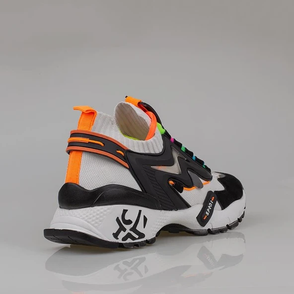 Trend Adımlar Beyaz Kadın Renkli Lastik Boğazlı Hafif Dolgu Sneaker - Resim 4