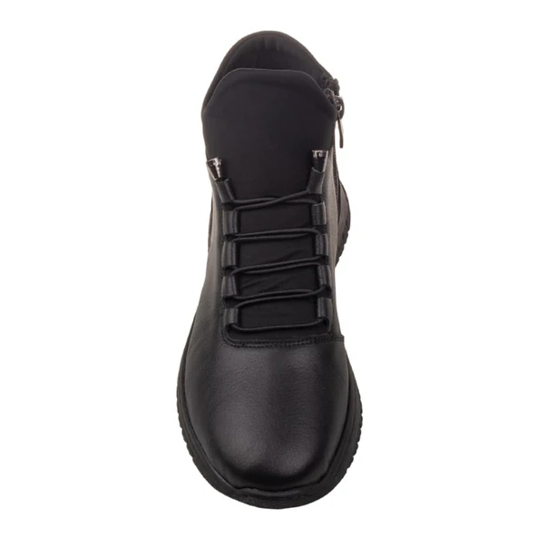 Trend Adımlar Siyah Esnek Hakiki Deri Kadın Lastikli Yumuşak Bot - Resim 6